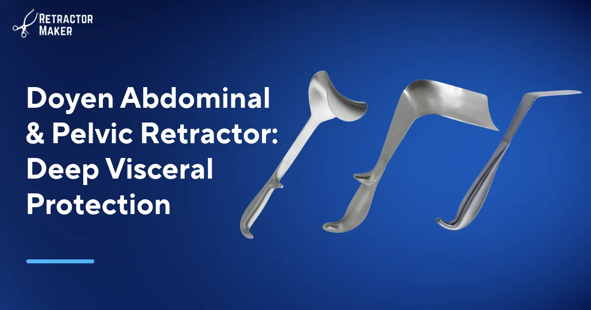 Doyen handheld abdominal retractor with broad curved convex blade and ergonomic handle