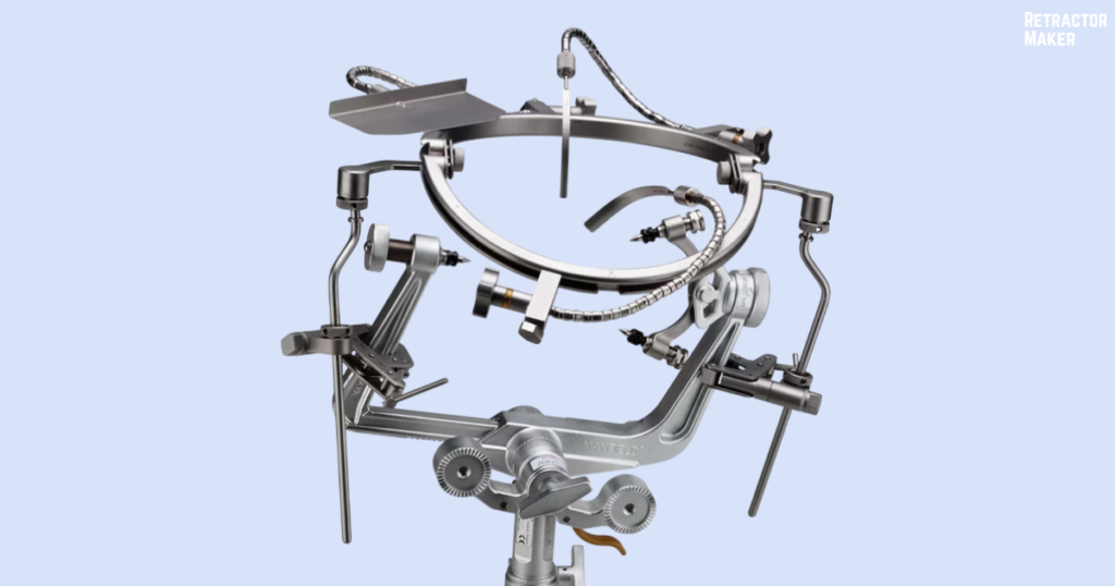 Budde Halo Retractor Mounted on a MAYFIELD Skull Clamp