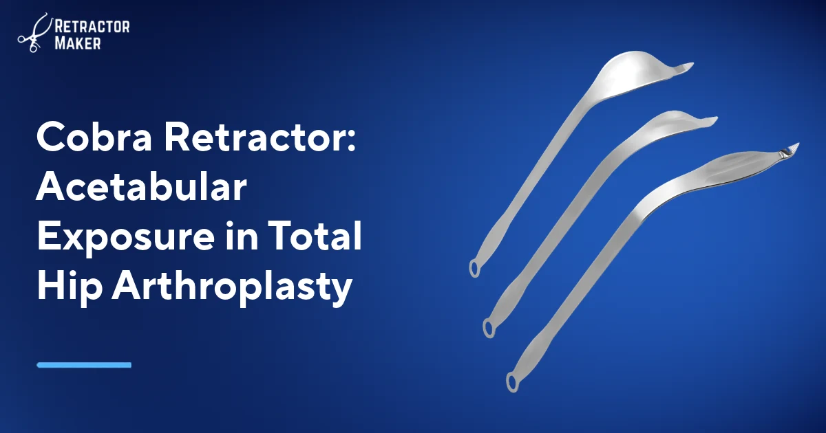 Cobra orthopedic retractor with curved flared blade and pointed beak for acetabular exposure