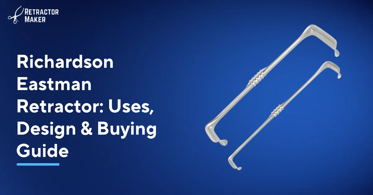 Richardson Eastman-Retraktor auf einem hellblauen Banner von Retractor Maker.