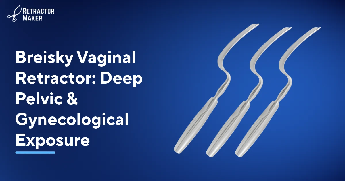 Breisky handheld vaginal retractor with narrow elongated blade and curved grip handle