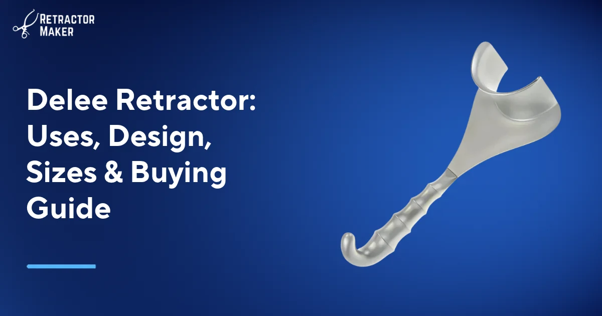 مُبعِد Delee الشامل معروض على لافتة باللون الأزرق الفاتح تحمل اسم Retractor Maker.