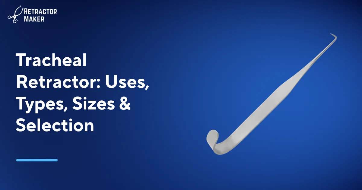 مُبعِد الرغامى معروض على لافتة زرقاء فاتحة تحمل علامة Retractor Maker.