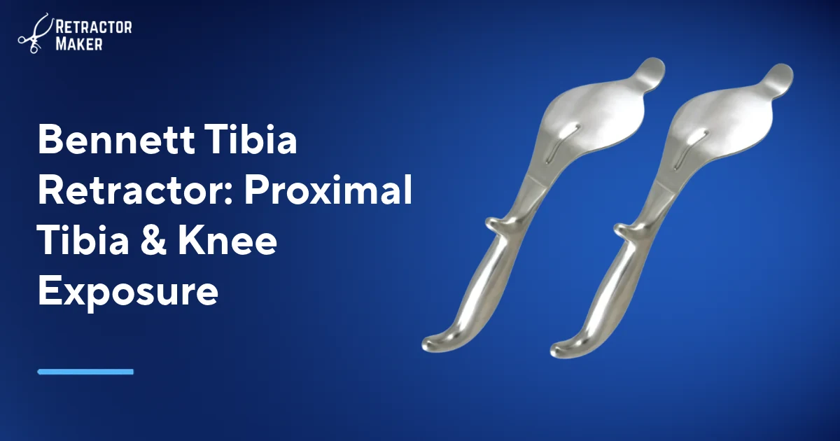 Bennett tibia retractor with broad curved flare and curved tip for orthopedic knee and proximal tibia exposure