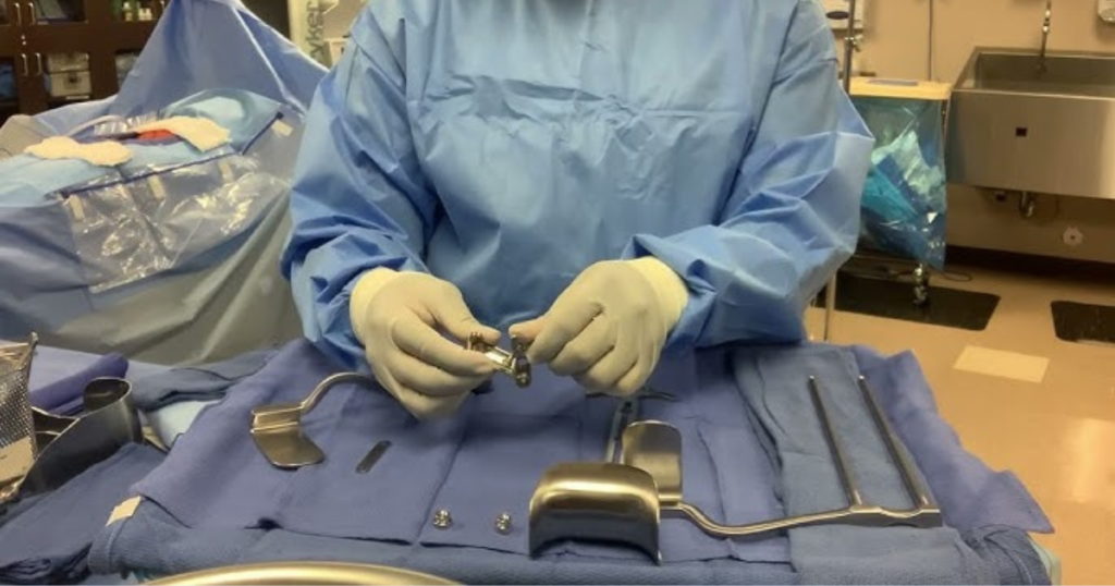 Balfour Retractor components organized in a sterilization box