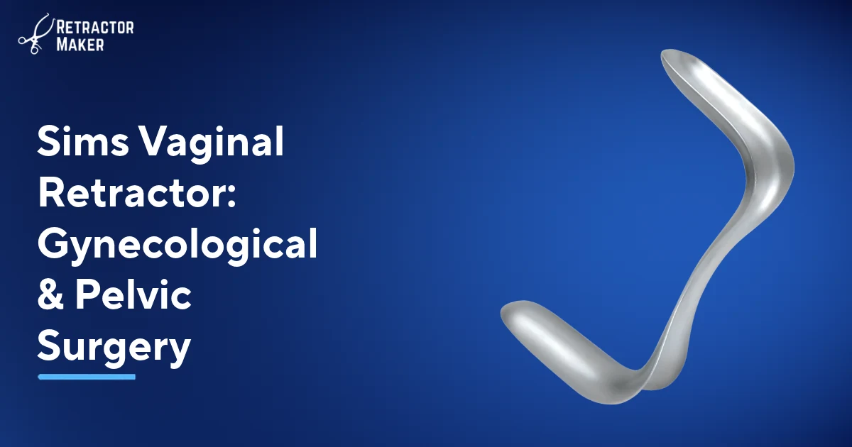 Sims double-ended vaginal retractor with curved duckbill blades and central handle
